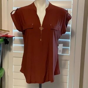 Elegant Zippered Rust Blouse